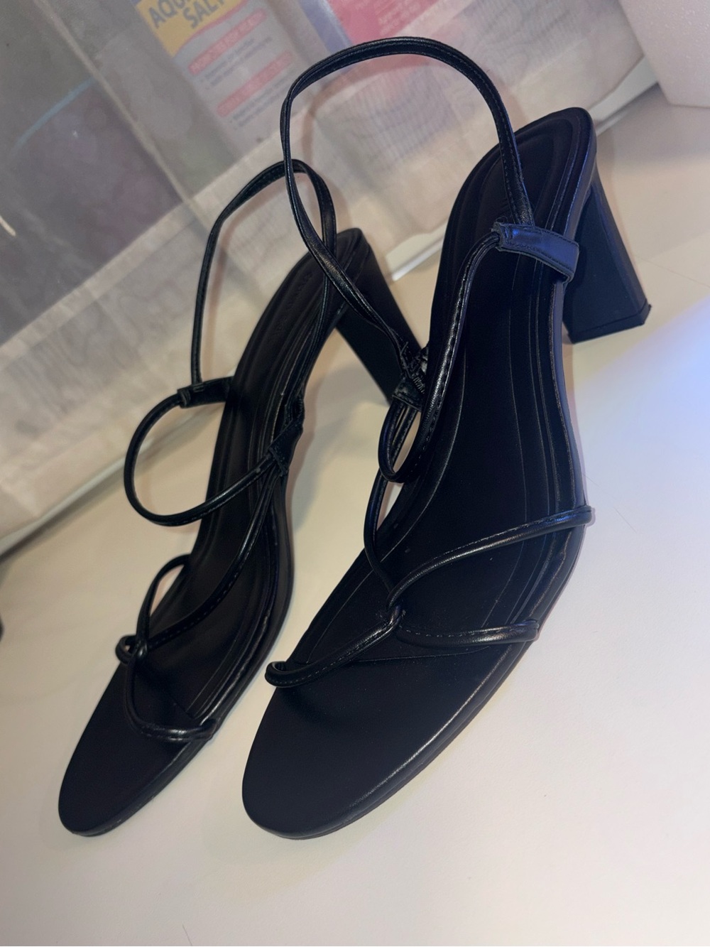 Classic Black Strappy Block Heel Sandals - Women's size 12